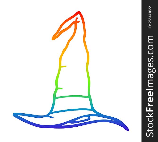 rainbow gradient line drawing cartoon witch hat