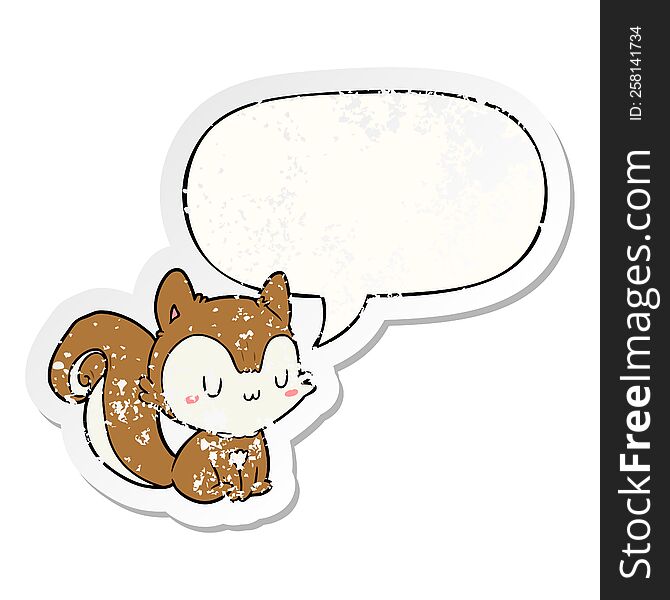 cartoon squirrel with speech bubble distressed distressed old sticker. cartoon squirrel with speech bubble distressed distressed old sticker
