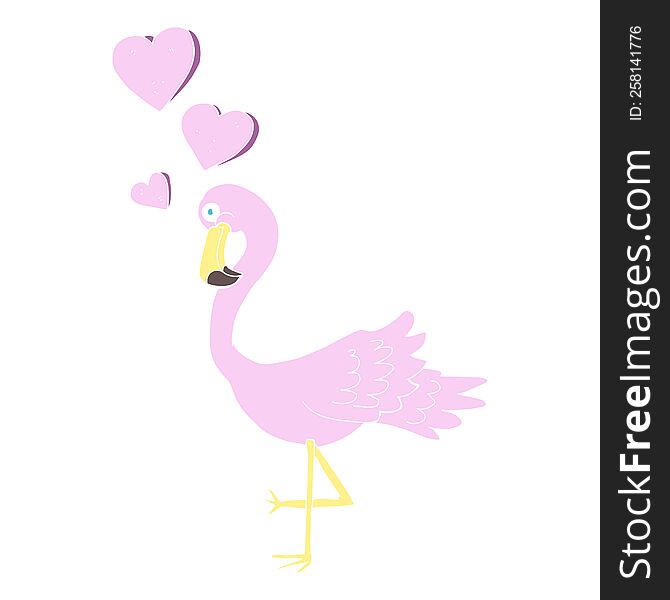 Flat Color Illustration Of A Cartoon Flamingo In Love
