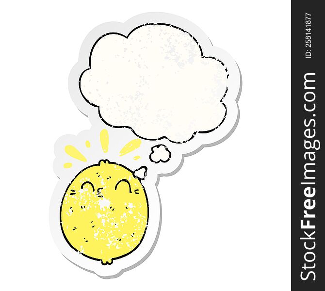 cute cartoon lemon with thought bubble as a distressed worn sticker