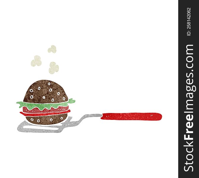 freehand retro cartoon spatula with burger