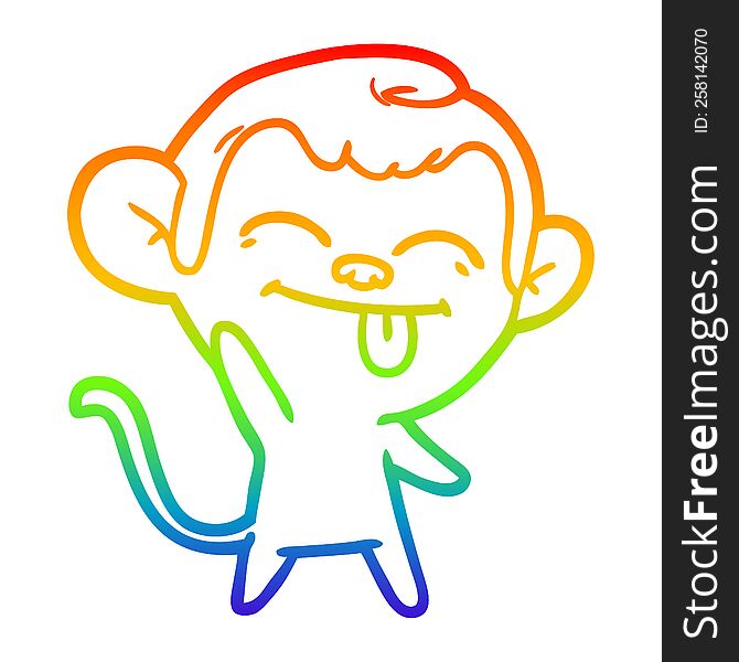 Rainbow Gradient Line Drawing Funny Cartoon Monkey Waving