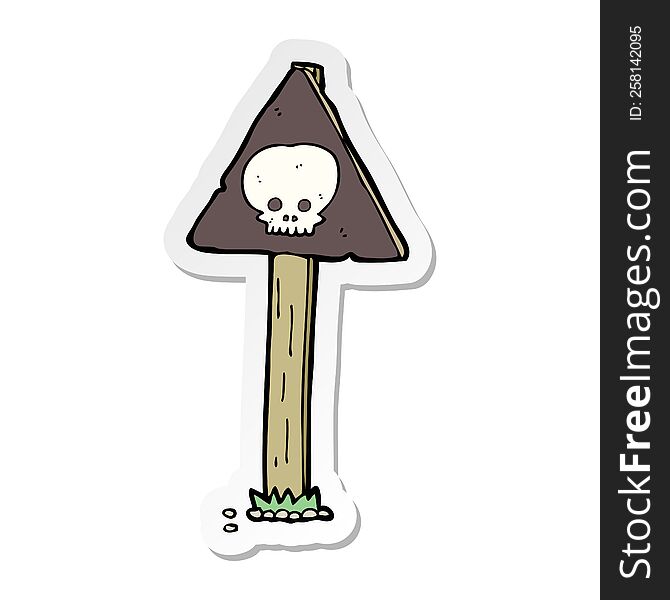Sticker Of A Cartoon Spooky Skull Signpost