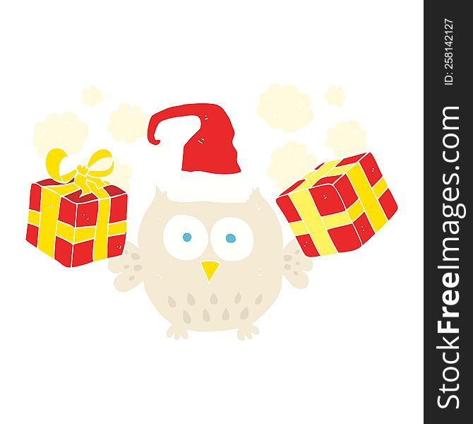 Flat Color Illustration Of A Cartoon Christmas Owl