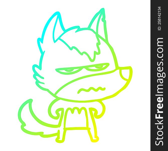 Cold Gradient Line Drawing Cartoon Annoyed Wolf