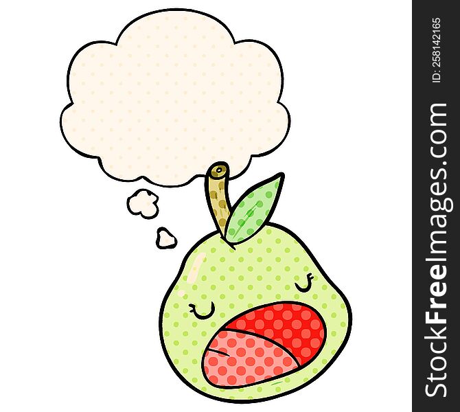 Cartoon Pear And Thought Bubble In Comic Book Style