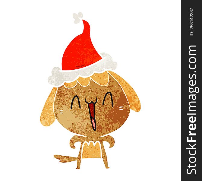 Cute Retro Cartoon Of A Dog Wearing Santa Hat