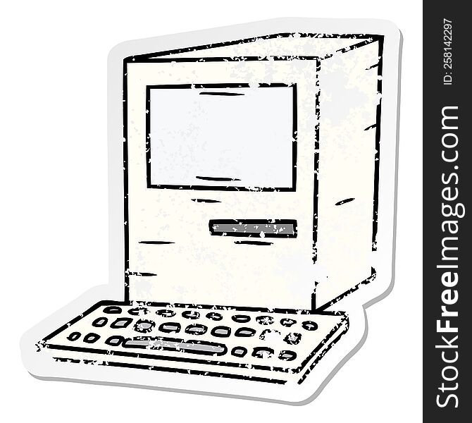 Distressed Sticker Cartoon Doodle Of A Computer And Keyboard