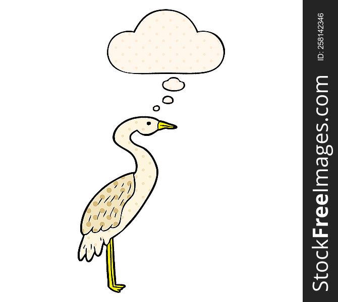 cartoon stork with thought bubble in comic book style