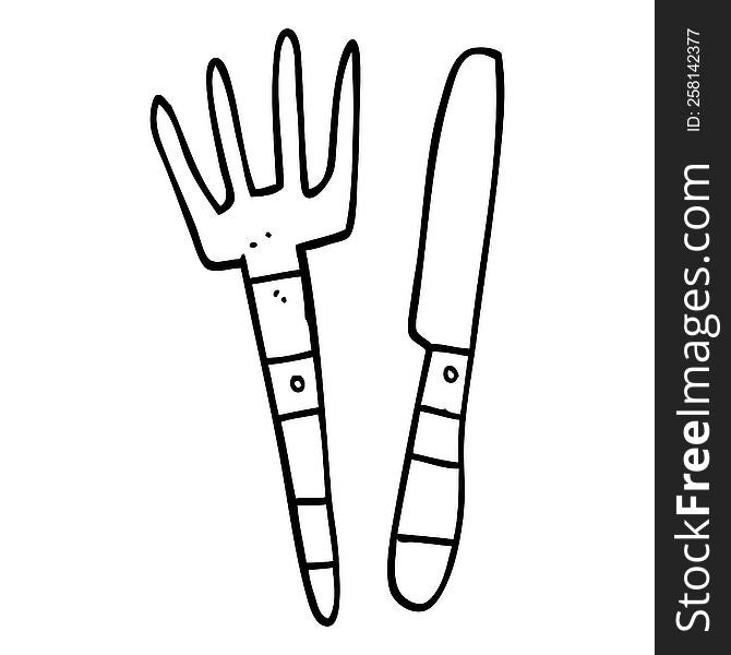 line drawing cartoon knife and fork