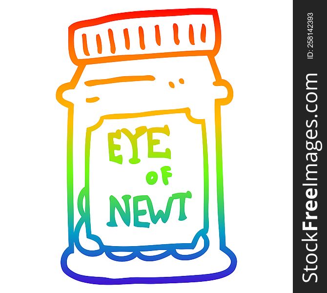 rainbow gradient line drawing of a cartoon eye of newt bottle