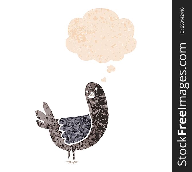 cartoon pigeon with thought bubble in grunge distressed retro textured style. cartoon pigeon with thought bubble in grunge distressed retro textured style