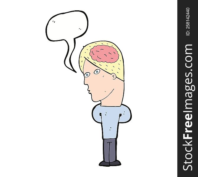 Cartoon Man With Big Brain With Speech Bubble