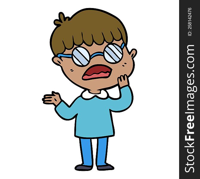 cartoon confused boy wearing spectacles. cartoon confused boy wearing spectacles