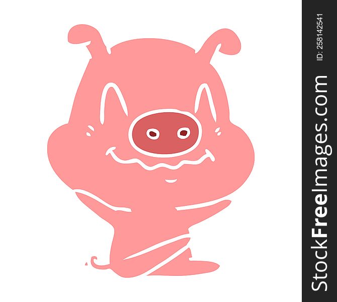 Nervous Flat Color Style Cartoon Pig Sitting