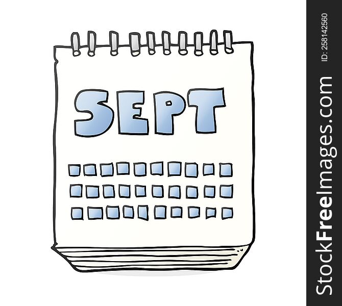 freehand drawn cartoon calendar showing month of September