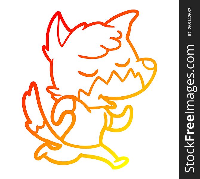 Warm Gradient Line Drawing Friendly Cartoon Fox Running