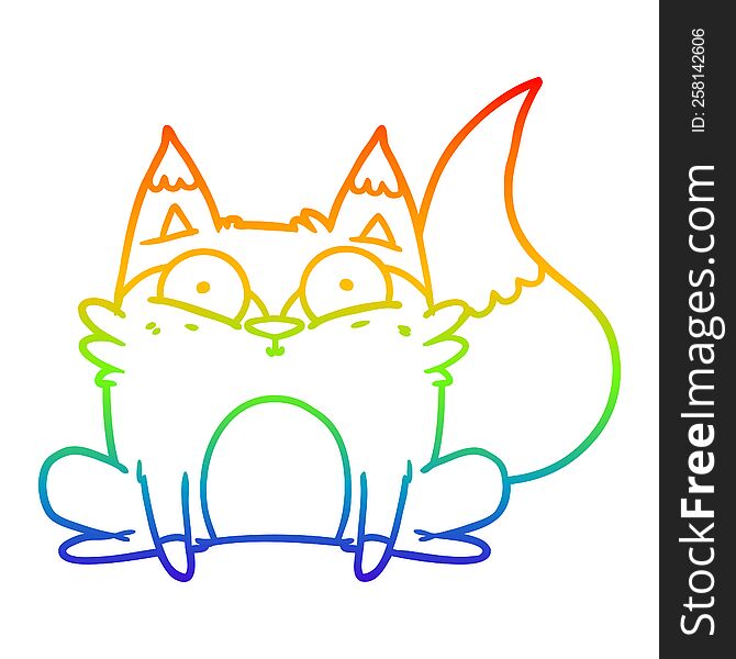 rainbow gradient line drawing of a cartoon startled fox