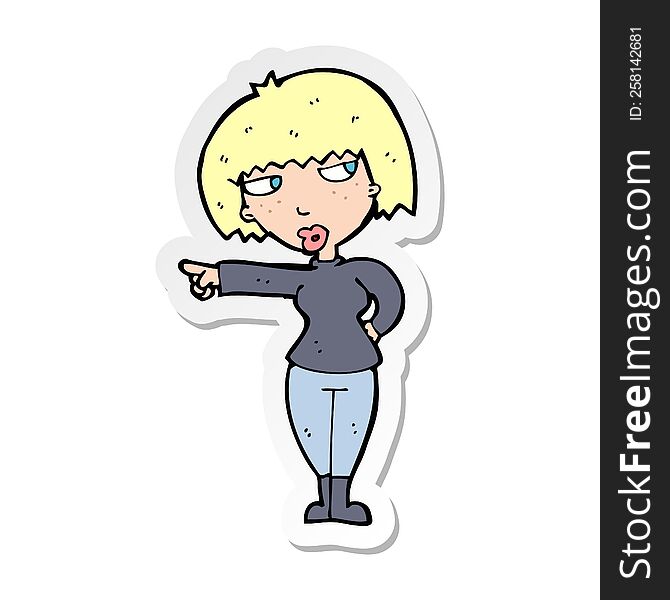 Sticker Of A Cartoon Annoyed Woman Pointing