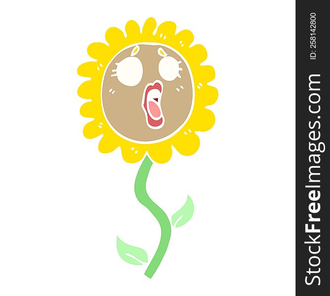 flat color illustration cartoon shocked sunflower