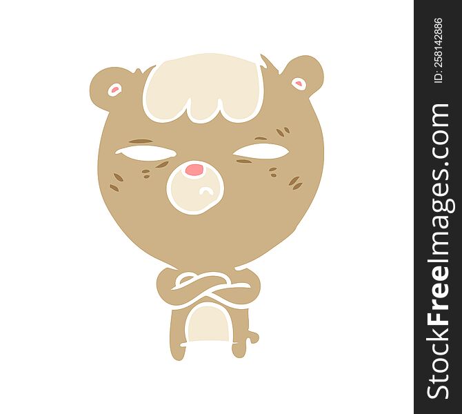 Flat Color Style Cartoon Annoyed Bear With Arms Crossed