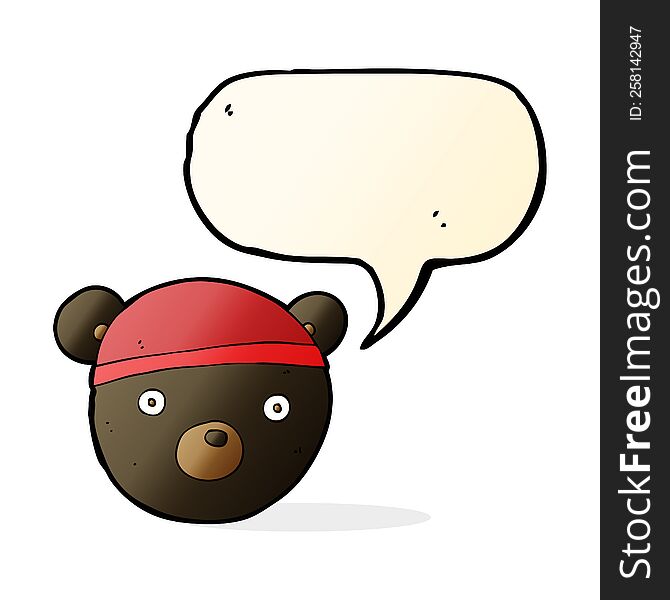 Cartoon Black Bear Cub Wearing Hat With Speech Bubble