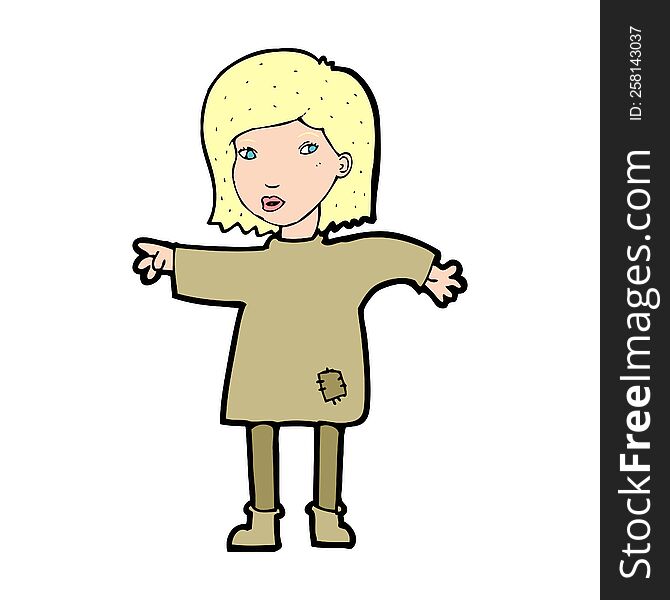 cartoon woman in patched clothing