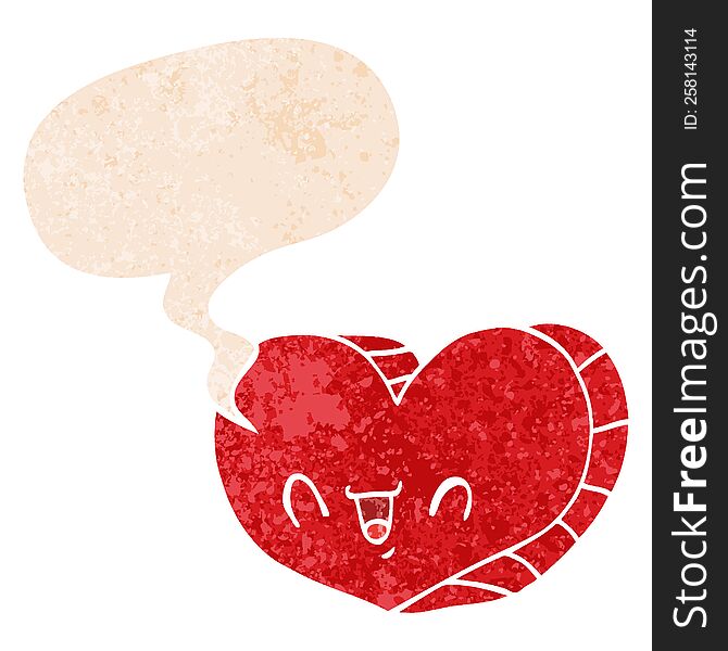 Cartoon Love Heart And Speech Bubble In Retro Textured Style