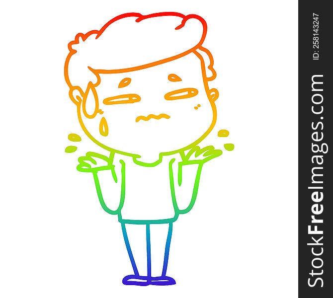 Rainbow Gradient Line Drawing Cartoon Confused Man