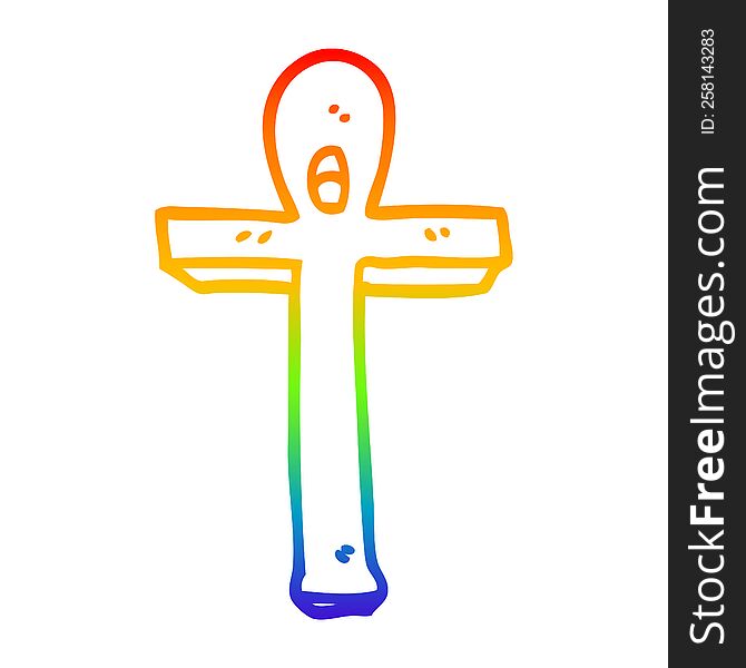 rainbow gradient line drawing of a cartoon ankh symbol