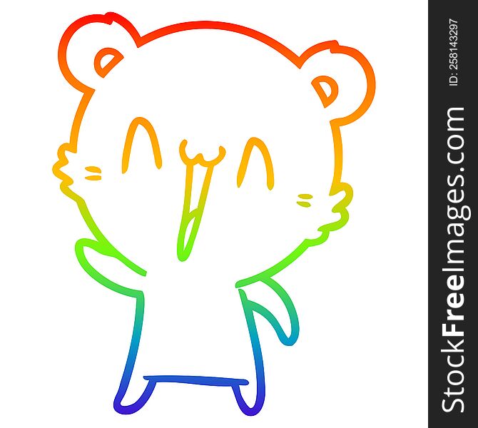 rainbow gradient line drawing of a happy polar bear cartoon