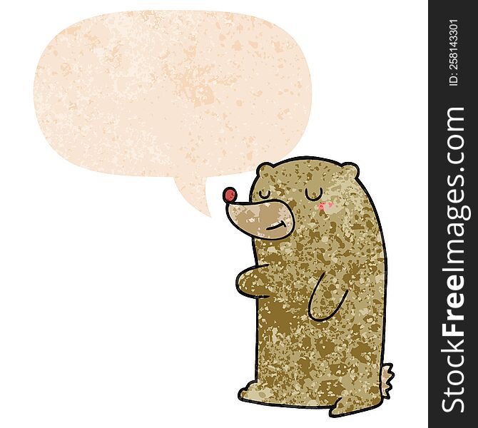cute cartoon bear with speech bubble in grunge distressed retro textured style. cute cartoon bear with speech bubble in grunge distressed retro textured style