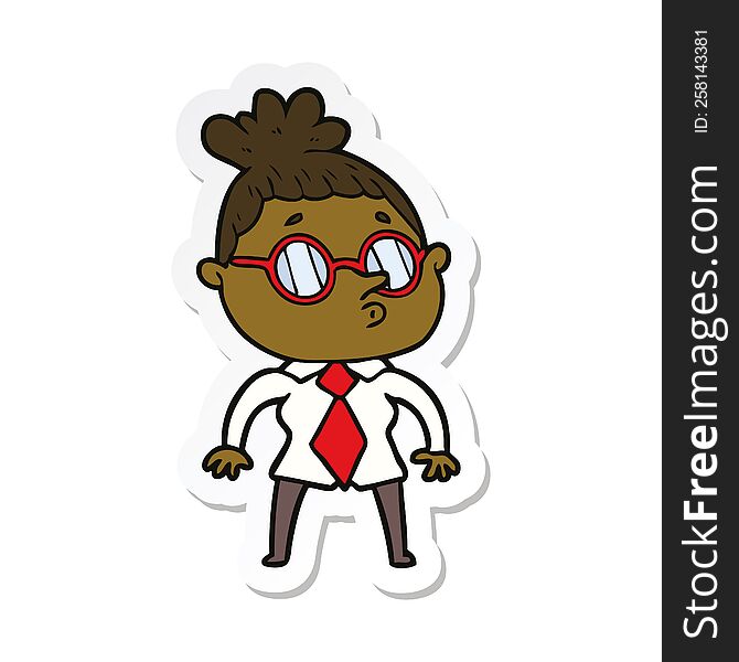 Sticker Of A Cartoon Woman Wearing Glasses