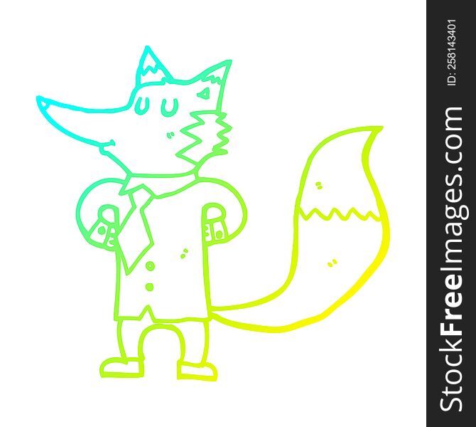 cold gradient line drawing of a cartoon fox businessman