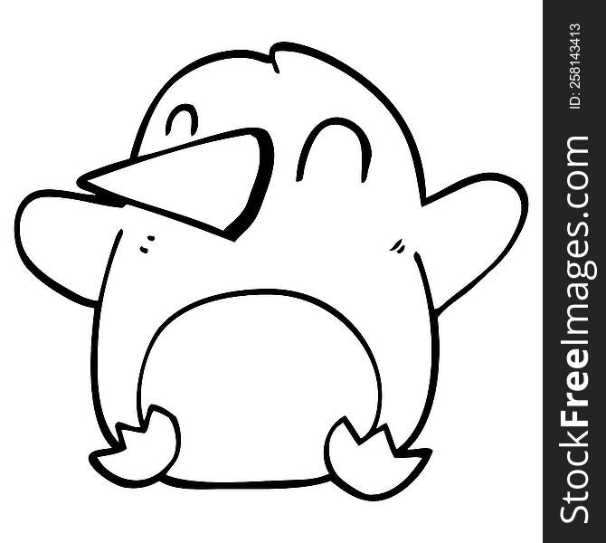 line drawing cartoon dancing penguin