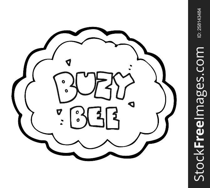 freehand drawn black and white cartoon buzy bee text symbol