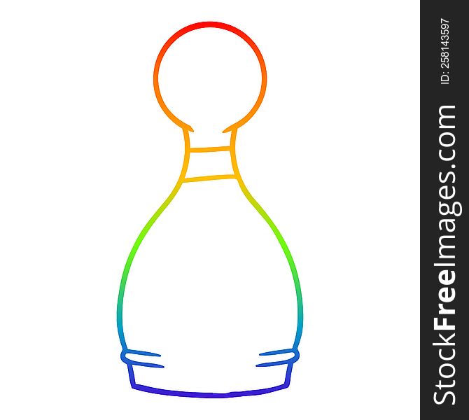 rainbow gradient line drawing of a cartoon bowling pin