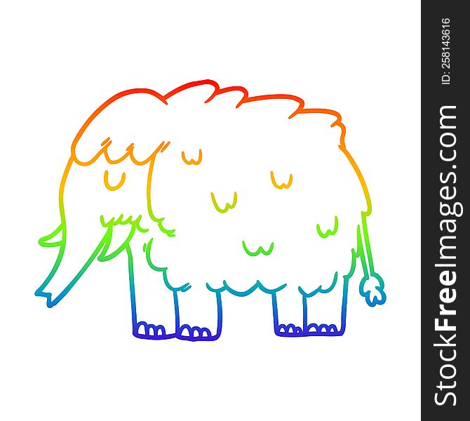 rainbow gradient line drawing of a cartoon mammoth