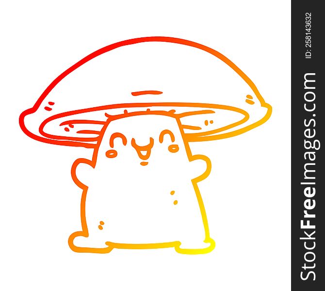 warm gradient line drawing of a cartoon mushroom character