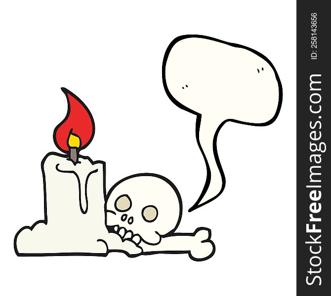 freehand drawn speech bubble cartoon spooky skull and candle