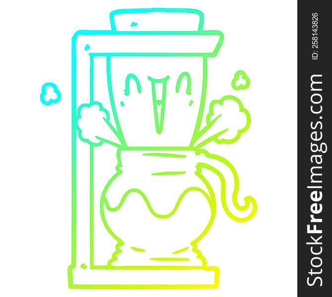 cold gradient line drawing of a cartoon filter coffee machine