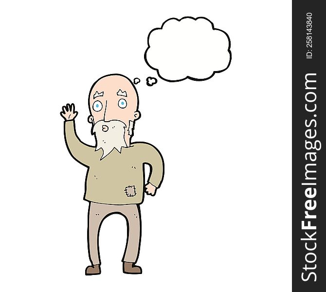 Cartoon Old Man Waving With Thought Bubble