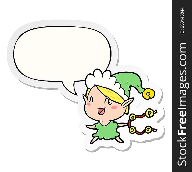 Cartoon Happy Christmas Elf And Speech Bubble Sticker