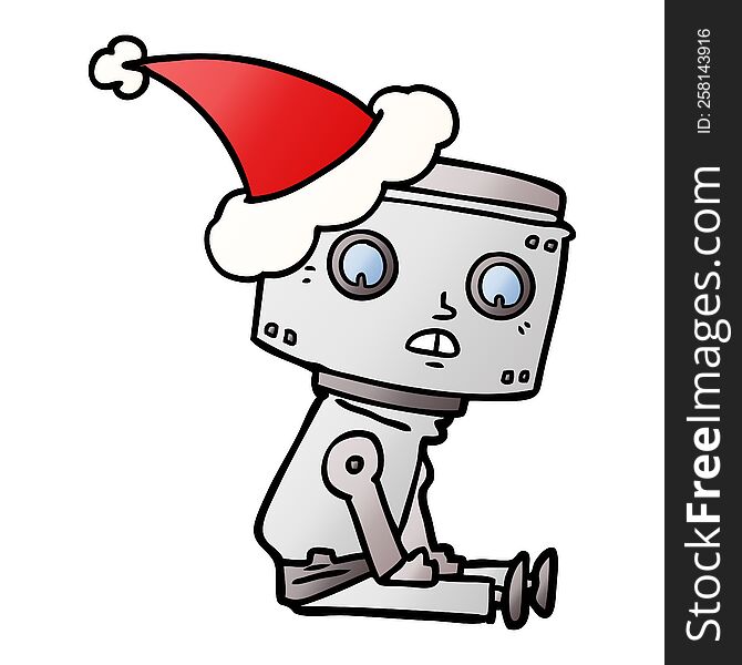 Gradient Cartoon Of A Robot Wearing Santa Hat