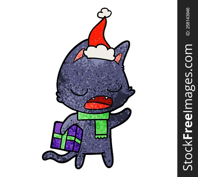 Talking Cat Textured Cartoon Of A Wearing Santa Hat