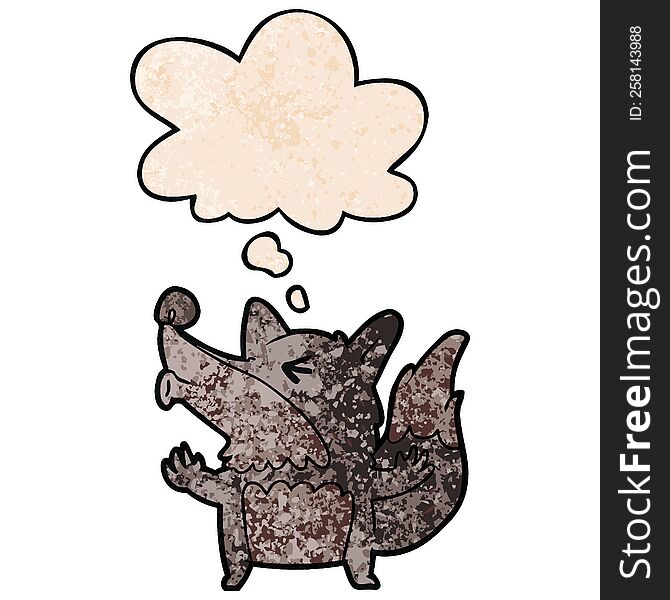 Cartoon Werewolf Howling And Thought Bubble In Grunge Texture Pattern Style