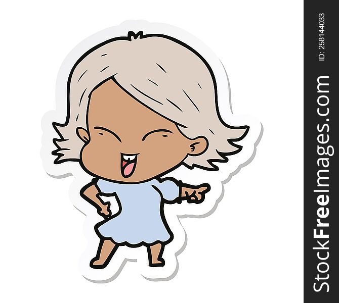 sticker of a happy cartoon girl