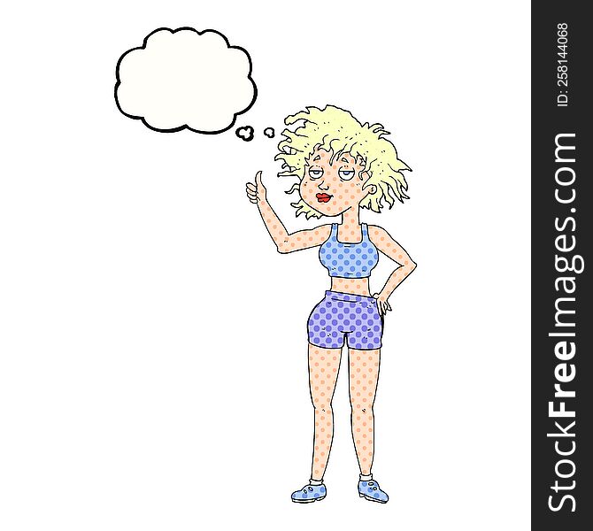 thought bubble cartoon tired gym woman