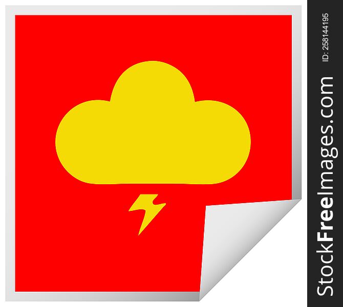 square peeling sticker cartoon of a thunder cloud