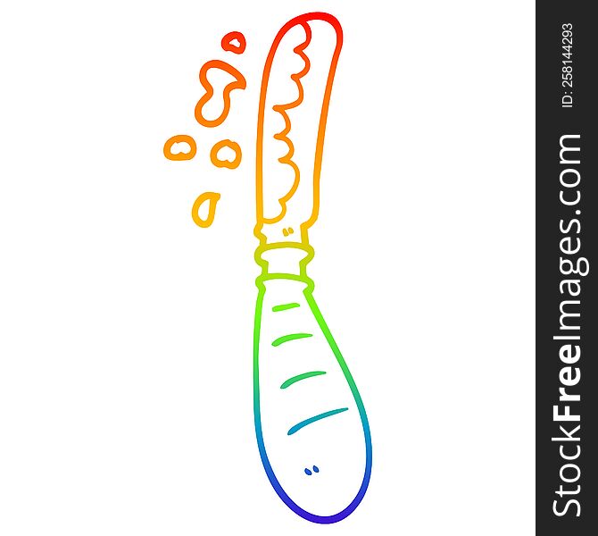 rainbow gradient line drawing of a cartoon butter knife